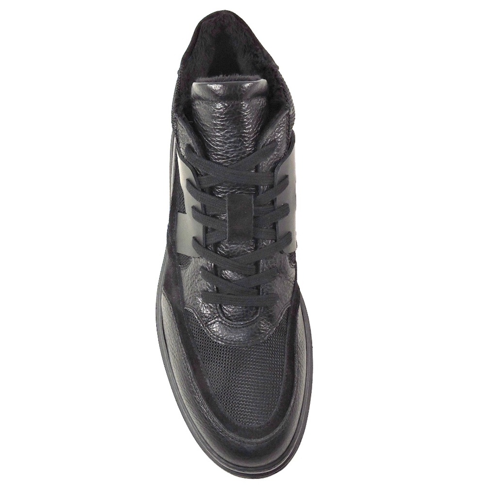 PRINCIPE DI BOLOGNA 🇮🇹 MEN'S BLACK SOFT LEATHER COMFORT WINTER FUR SNEAKERS - Picture 6 of 7